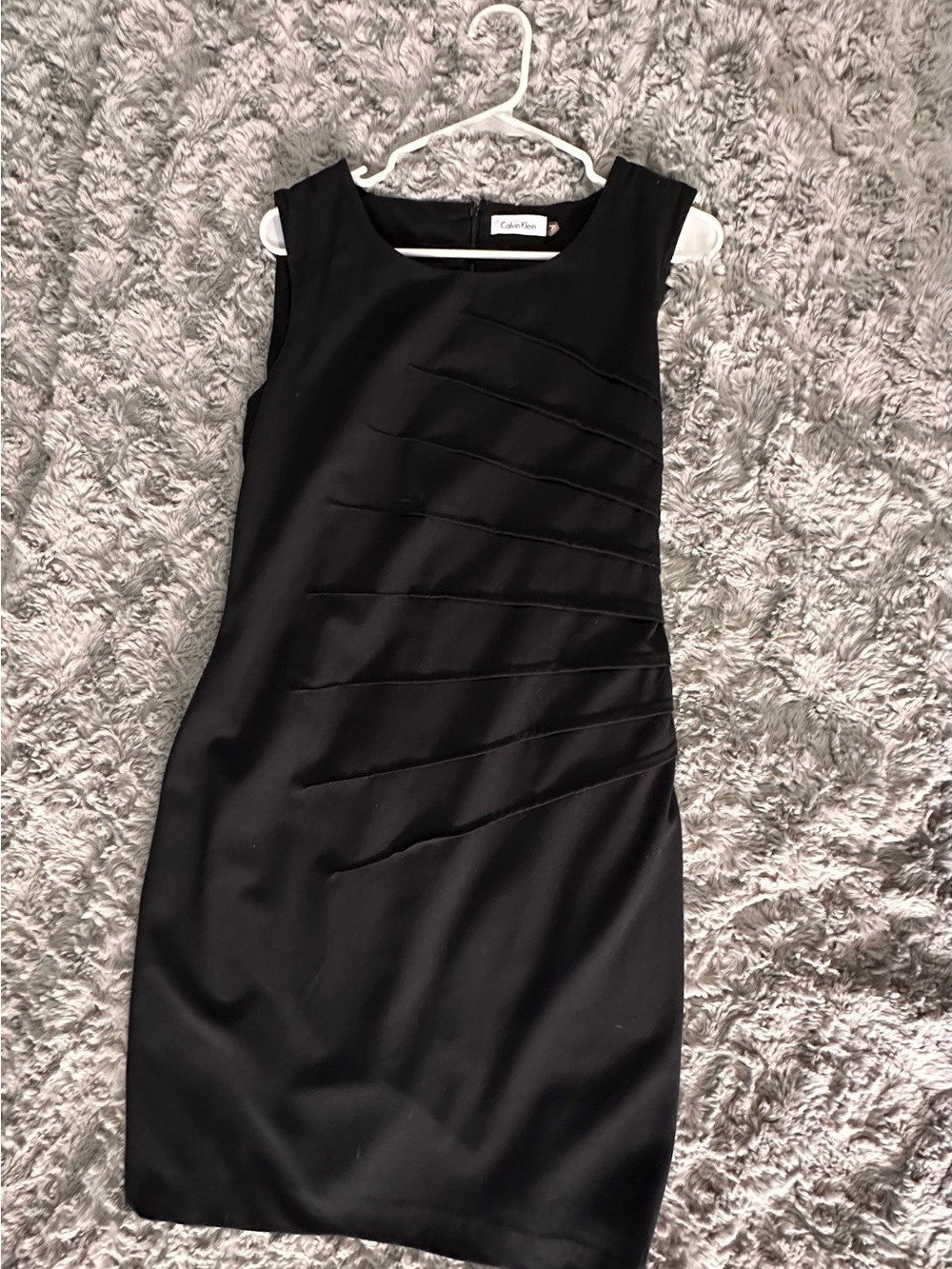 Calvin Klein Black Sleeveless Sheath with Diagonal Pleats